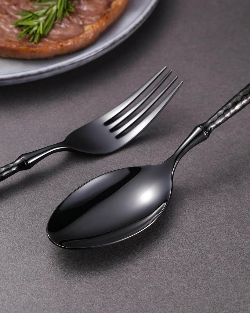 20-Piece Hammered Black Silverware Set,18/10 Stainless Steel Forging Heavy Duty Cutlery Set for 4, Luxury Unique
