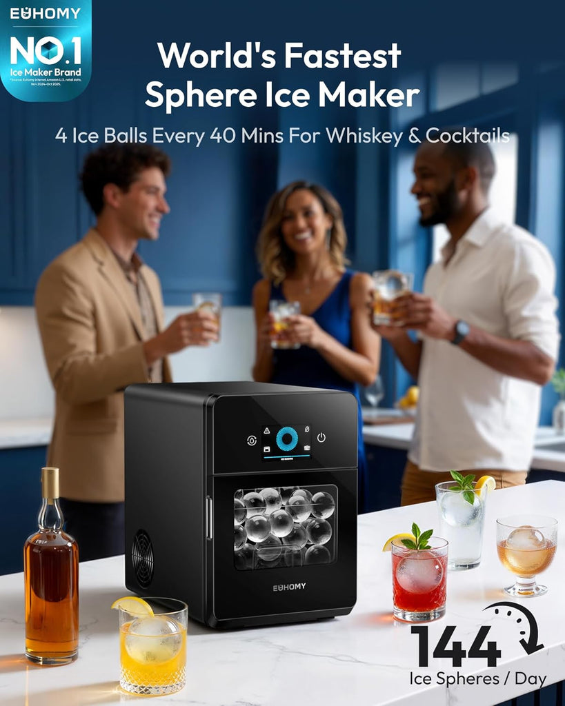 2" Ice Ball Maker Countertop, 4Pcs Ready in 40Mins, 144Pcs/day, Self-Cleaning Sphere Ice Maker Machine with Clear