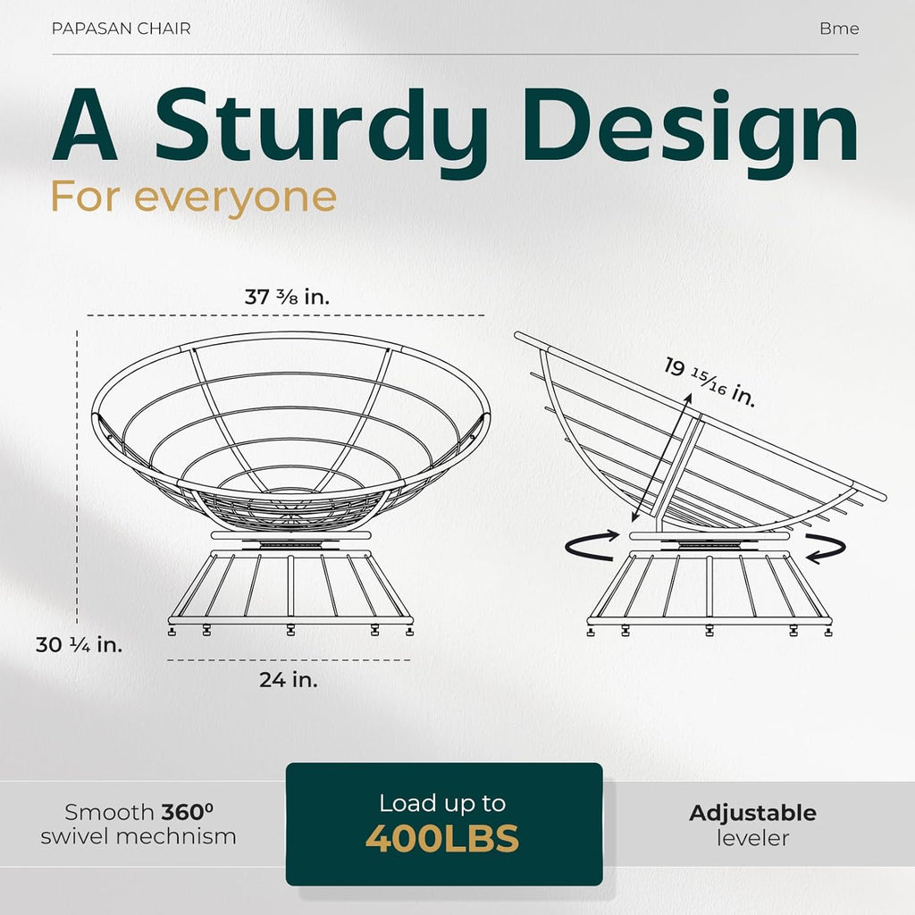 40" Ergonomic Wicker Papasan Chair with Soft Thick Density Fabric Cushion, High Capacity Steel Frame, 360 Degree