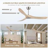 Inspired Maverick Style 52" Modern Ceiling Fan, No Light, 6-Speed, Reversible, Timed Shutdown, DC Motor, Natural Wood 3 Blade, Porch, Bedroom, Living Room A101-B0C7L4CS79