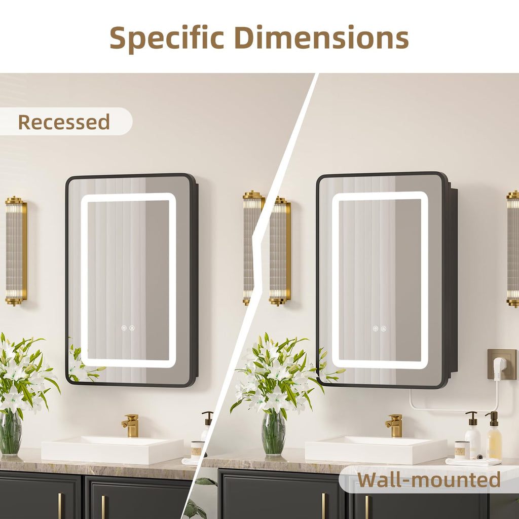 16x24 LED Medicine Cabinet with Mirror, Lighted Mirror Cabinet with Dimmable 3-Color Lights, Anti-Fog with HD
