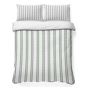 Green Ticking Stripe Quilts Bedding Set Minimalist Vertical Lines White Lightweight Quilted Bedspread 3
