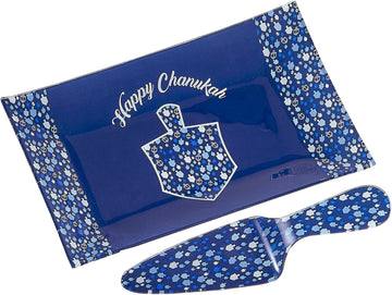 Hanukkah Glass Tray & Server Gift Set by | Elegant Jewish Holiday Party Favors Hostess Gifts Chanukah Mosaic Design