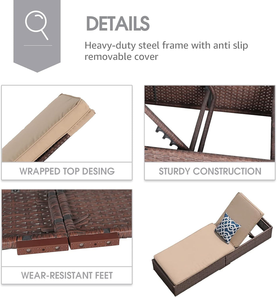 Outdoor Chaise Lounge Chair, All-Weather PE Wicker Patio Chairs Pool Lounge Chairs for Outside