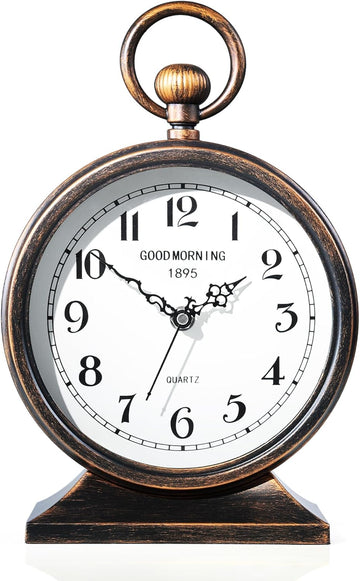 7-Inch Vintage Mantel Clock with Handle,Antique Metal Desk Clocks Battery Operated,Retro Table Clock for