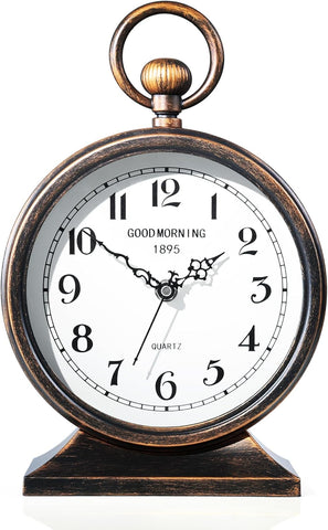7-Inch Vintage Mantel Clock with Handle,Antique Metal Desk Clocks Battery Operated,Retro Table Clock for