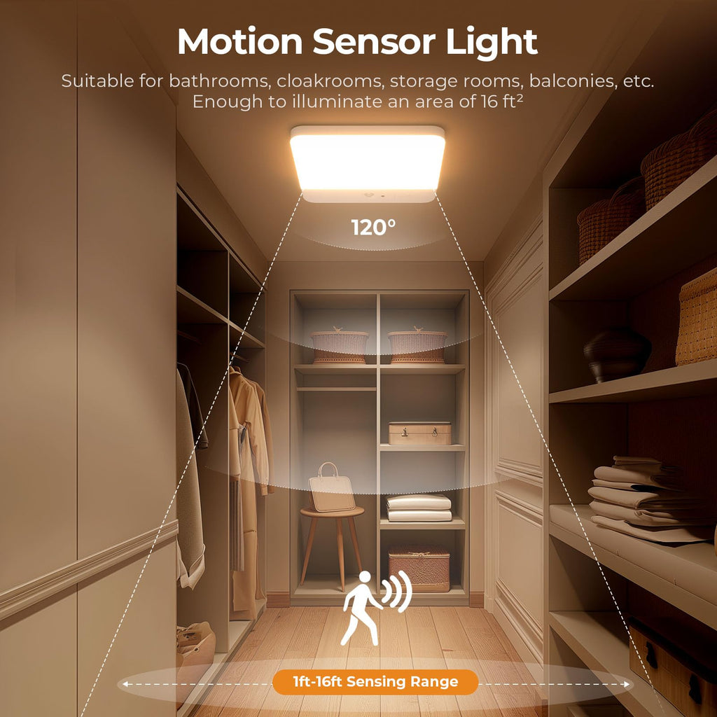 Motion Sensor Ceiling Light No Wiring, Rechargeable Closet Light