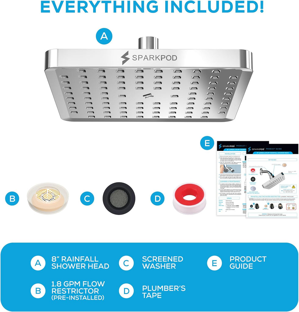 Shower Head - High Pressure Rain - Premium Quality Luxury Design