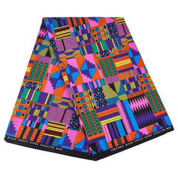 6 Yards Cloth African Fabric by The Yard - 45 Inch Wide Colorful Kente Wax Printed Polyester Fabric, Ethnic Style