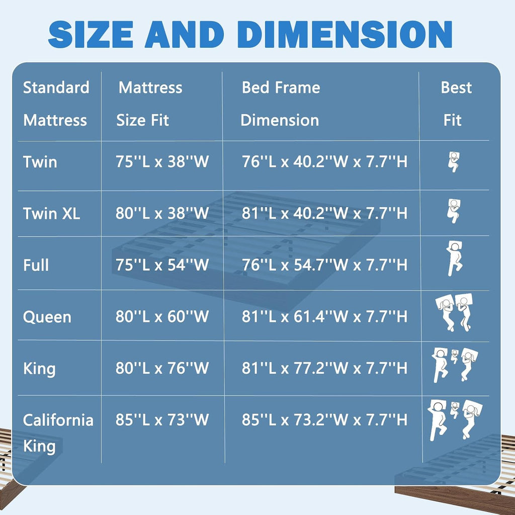 Queen Wood Platform Bed Frame,Wooden Bed Frame Without Headboard, Wood Slat Support,No Box Spring Needed, Easy Assembly
