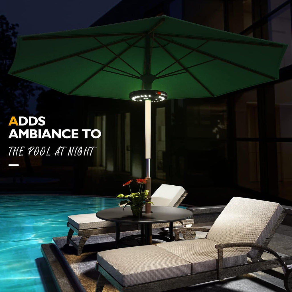Rechargeable Patio Umbrella Light-28 LED White Umbrella Pole Light | 3 Brightness Modes Cordless Outdoor Light Table