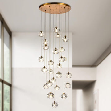 26-Light Crystal Chandeliers Long, 78W Staircase Raindrop Chandelier for High Ceiling Brass, Clear Crystal Pendants Large Ceiling Chandelier Lighting for Living Room Foyer