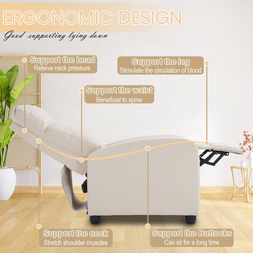 Recliner Chair Breathable Padded PU Leather Massage Single Sofa Recliners for Small Recliner Chair with Footrest Home