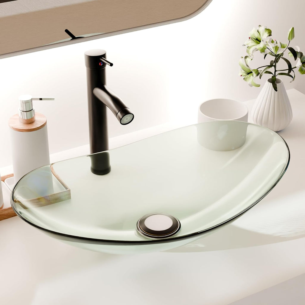 Glass Vessel Sink, Above Counter Oval Bathroom Vanity Sink
