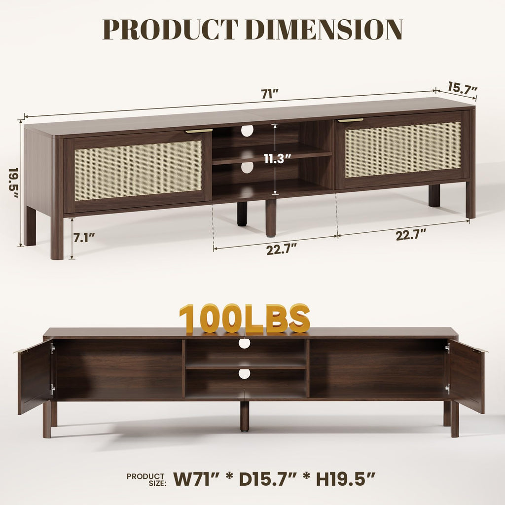 Rattan TV Stand Walnut 71"