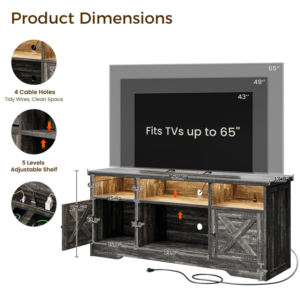 TV Stand for 65 Inch TV, Entertainment Center, Dark Oak