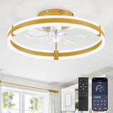 Ceiling Fans with Lights and Remote, 19.7'' Low Profile Ceiling Fan, 3000-6000K Dimmable Modern Flush Mount LED Fan Light, 6 Wind Speeds, Gold Fandelier Ceiling Fans for Bedroom A101-B0F1CCMY9D