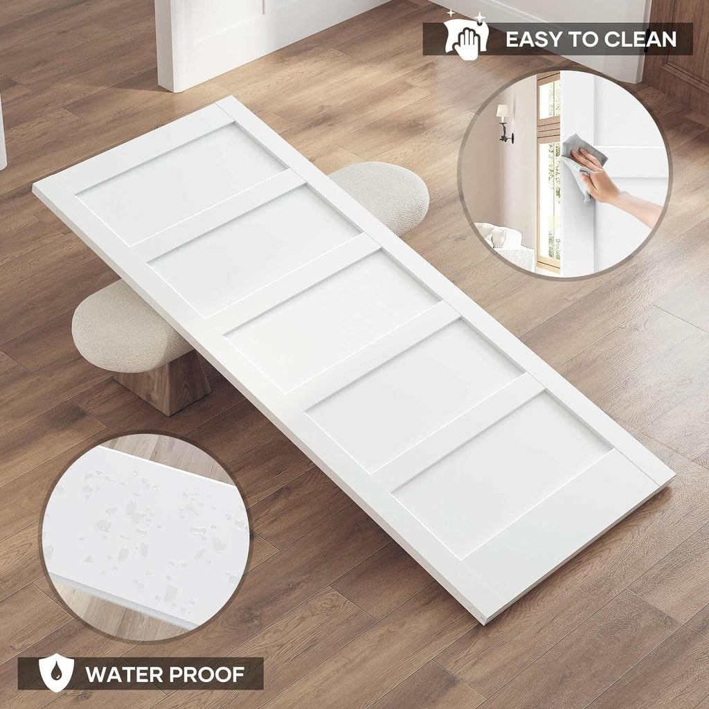 36x84 Inch White Sliding Barn Door Slab with 6.6ft Hardware Kit Included, 5-Panel, MDF Wood Panel Co