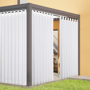 Outdoor Curtains Waterproof - Windproof Gazebo Curtains Outdoor Tab Top Curtain Panels, 2 Panel, 52" W x 96" L, White