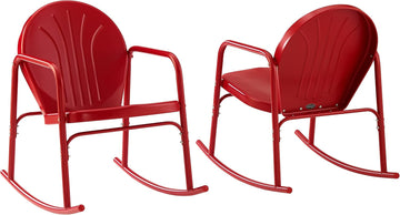 Griffith Retro Metal Outdoor Rocking Chairs, Set of 2, for Porch, Deck, Balcony, Backyard, Bright Red Gloss