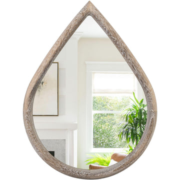 Rustic Farmhouse Wall Mounted Mirror Solid Wood Frame Teardrop Mirrors Wall Decorative Mirror Entryway Living Room