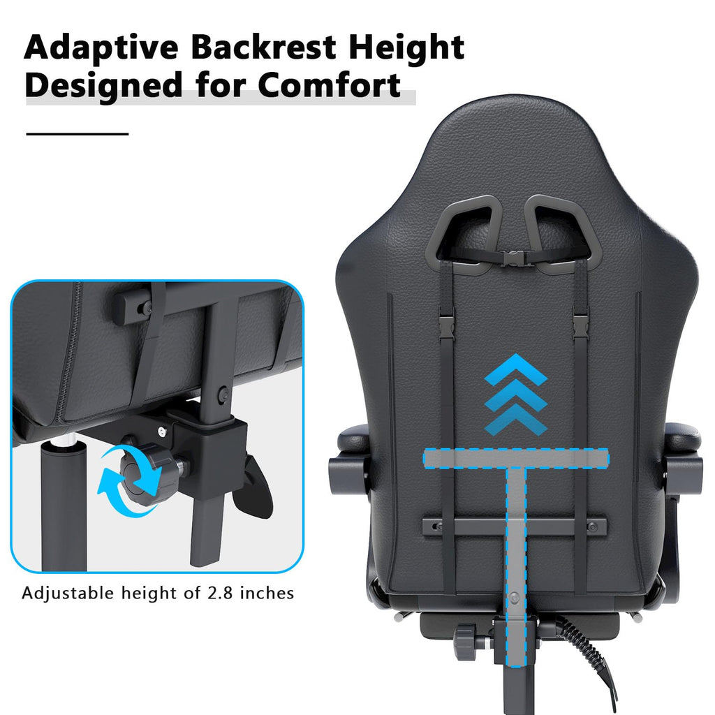 Gaming Chair with Headrest and Footrest, Black