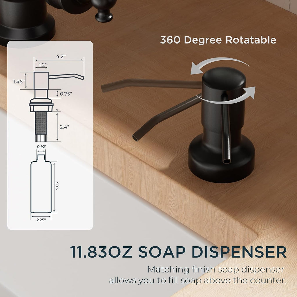 Vintage Kitchen Faucet with Soap Dispenser, Matte Black
