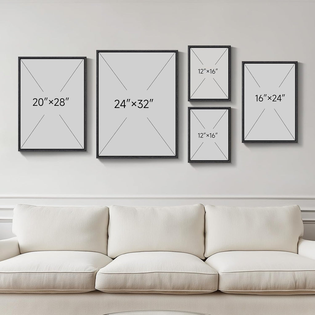 Large Framed Black and White Abstract Wall Art , 5 Piece Neutral Canvas Prints Paintings Artwork for Walls, Mid