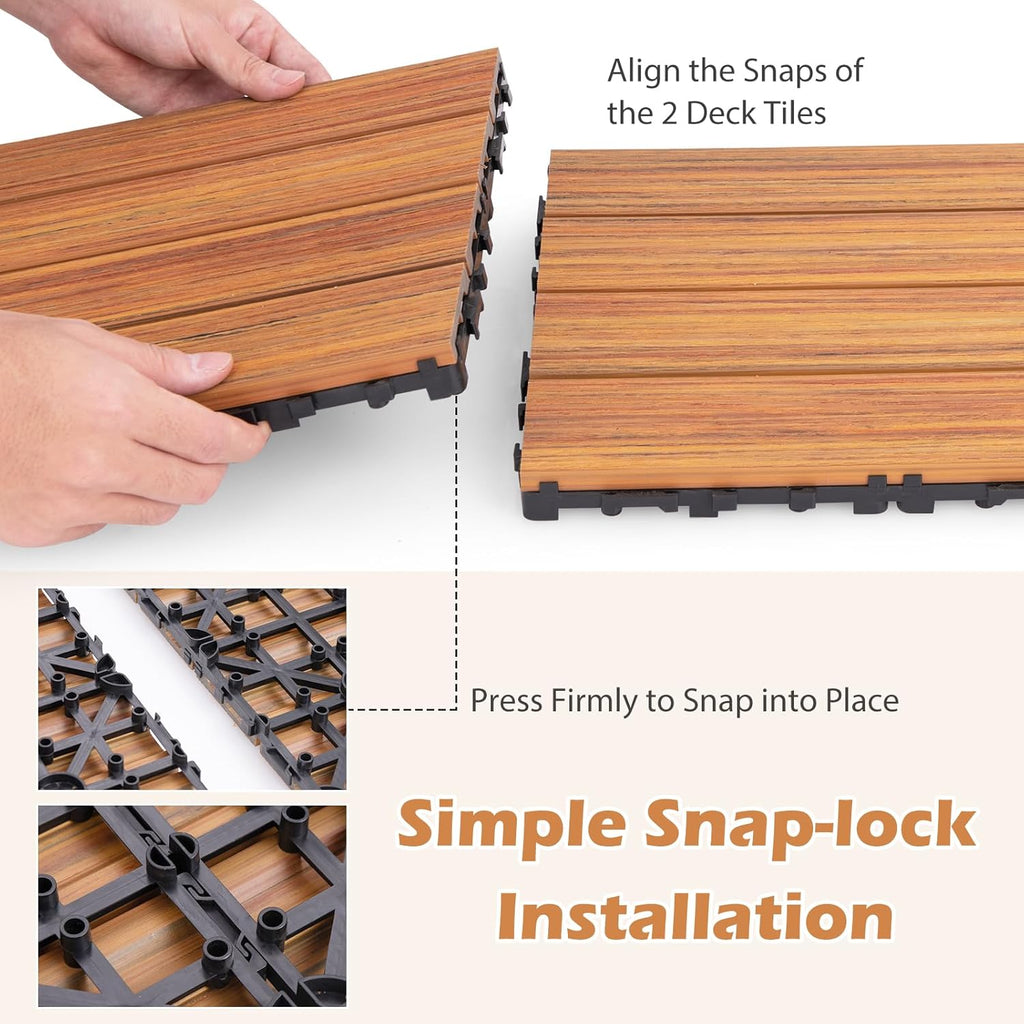 18 Pack Interlocking Deck Tiles - 18 sq.ft Weatherproof Composite Outdoor Flooring Covering, 12" x 12" Patio Decking