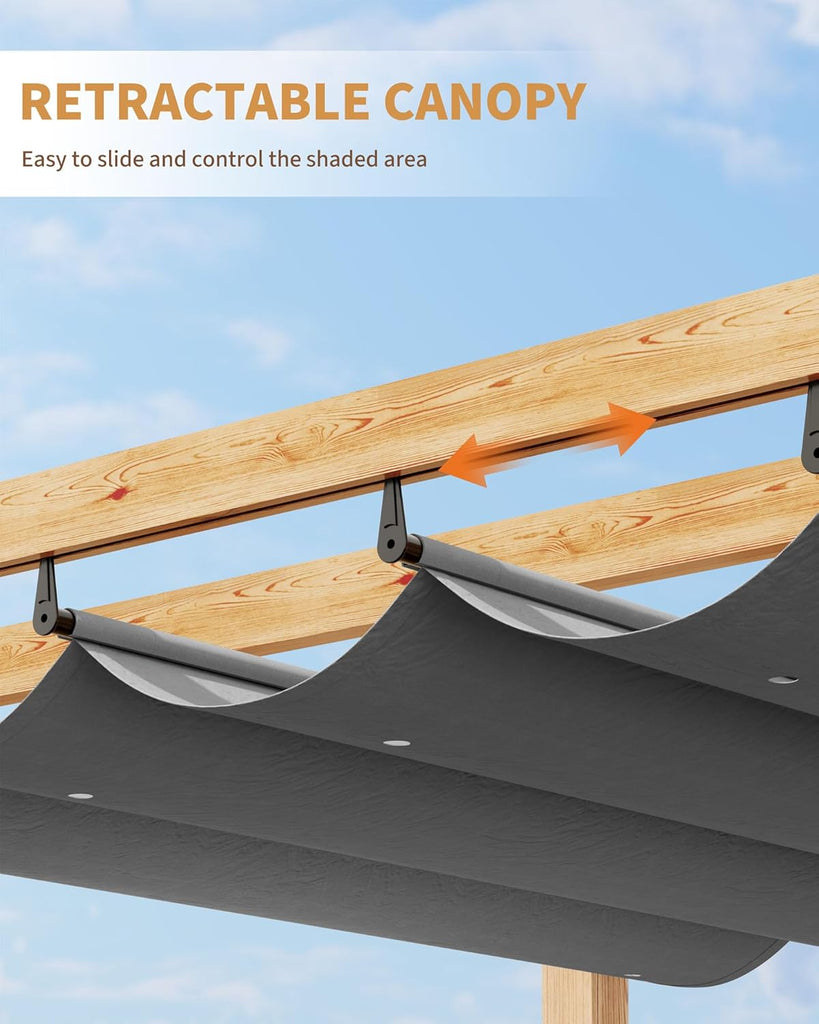 10x13 Ft Outdoor Pergola with Retractable Canopy Upgraded Wood Grain Patio Pergola for Modern Backyard Deck