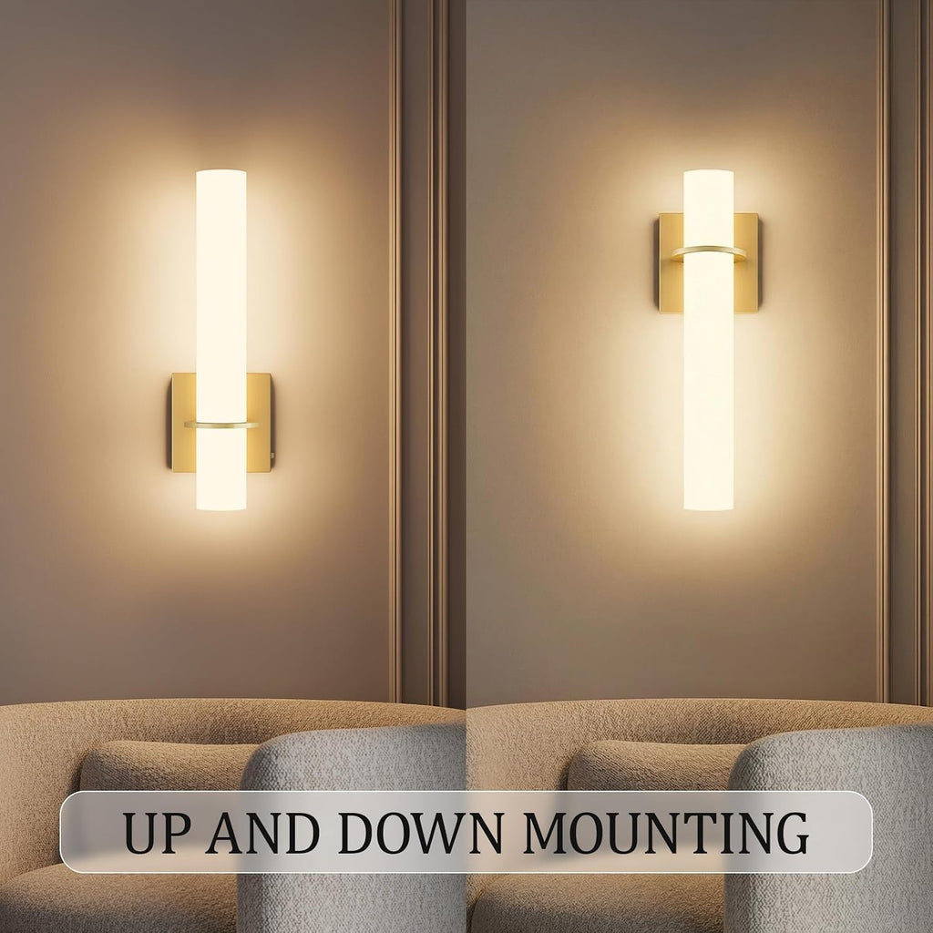 Hardwired Gold Wall Sconces Set of Two 5CCT Dimmable Modern Wall Sconce Bathroom Sconces UP and Down Wall Mount Light