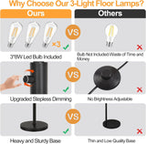 Dimmable Floor Lamp-3 Lights Arc Floor Lamps,Modern Tall Standing Lamp With Black Drum Hollow-carved Linen Shades