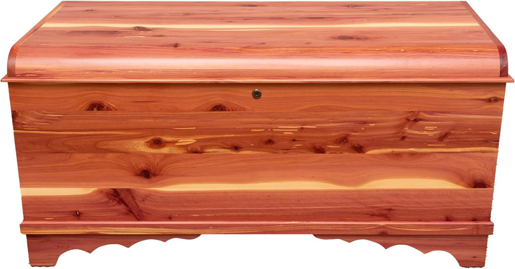 Cedar Hope Chest with Waterfall Top and Tray, Amish Made Wooden Storage Trunk Box , Blanket, Clothes, Anti-Slam