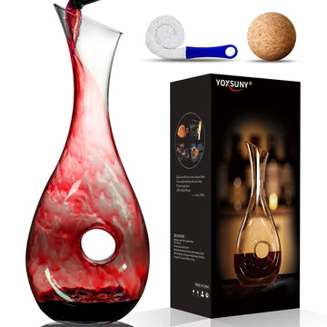 Snail Wine Decanter with Cork Stopper and Cleaning Brush - Hand Blown Lead-Free Crystal Glass, Unique Wine Carafe