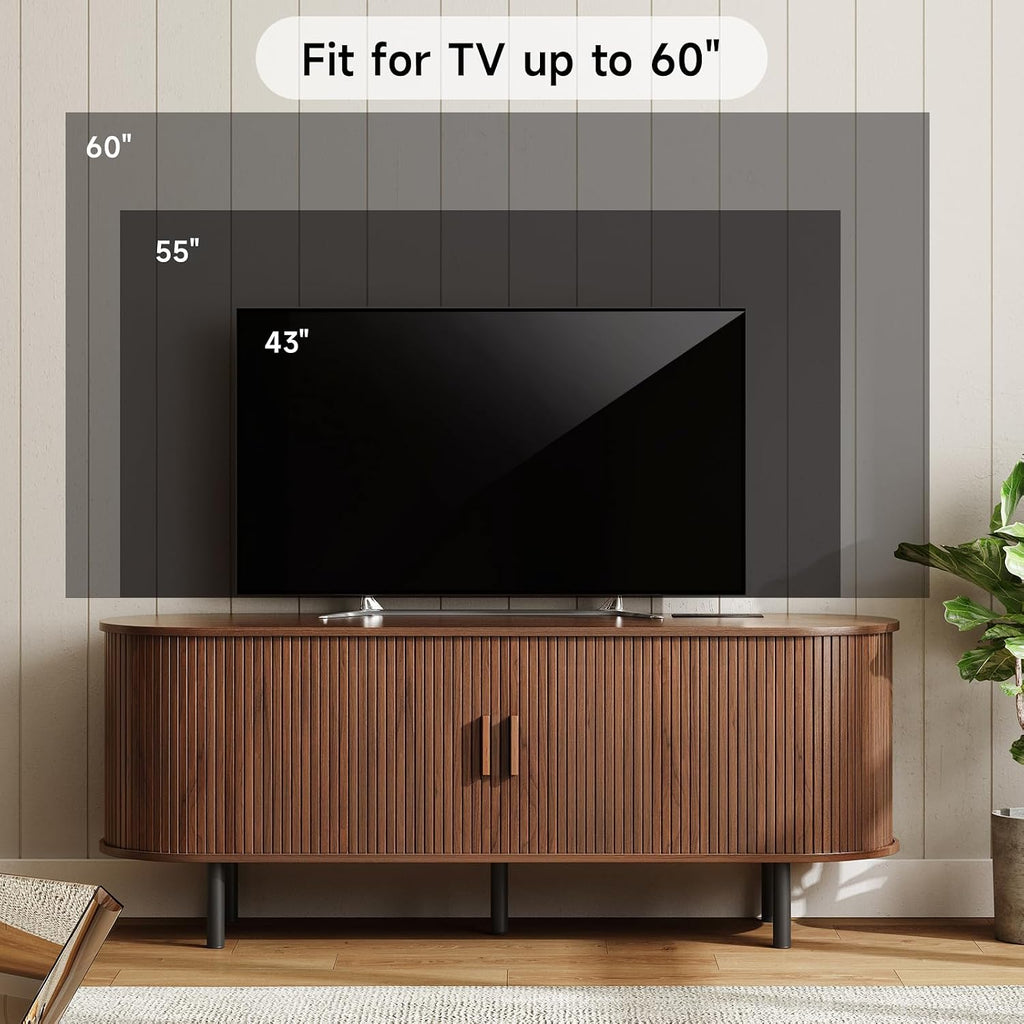 55" TV Stand with Power Outlet for TVs up to 60 Inch, Entertainment Center with Storage and Adjustable Shelves
