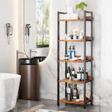 5 Tier Bookshelf with Drawer, Tall Narrow Bookcase with Shelves, Wood and Metal Bookshelves Storage Organizer