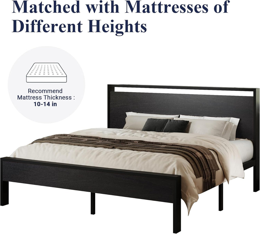 King Platform Bed Frame with Wooden Headboard and Footboard, Heavy Duty 12 Metal Slats Support, No Box Spring Needed