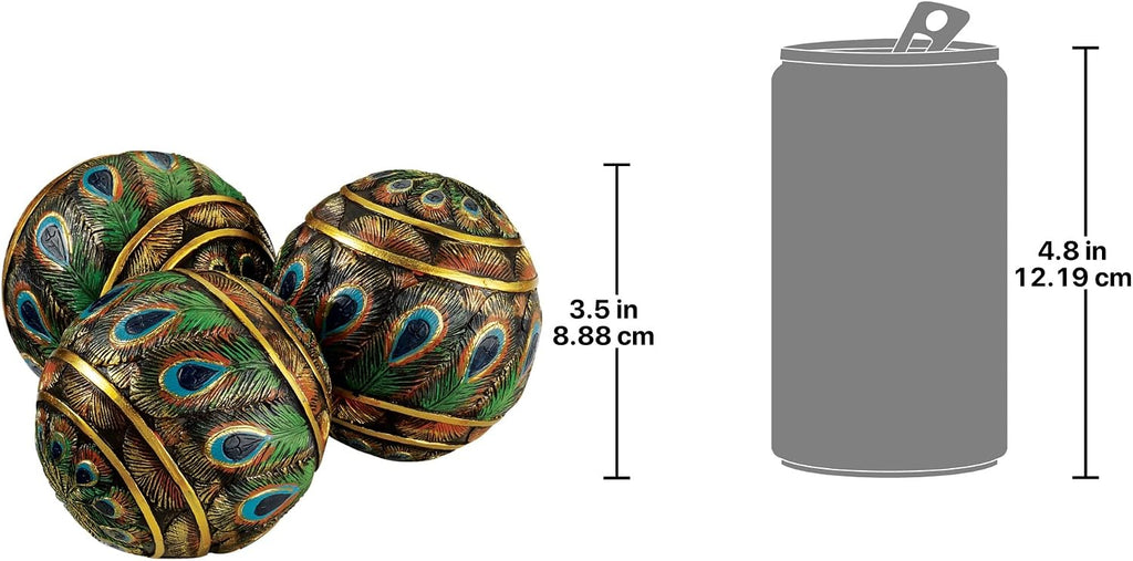Peacock-Feathered Orbs Decorative Accent Balls: Set of Three