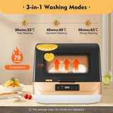 Portable Countertop Dishwasher, Compact Dishwasher Residual Temperature Drying & Air-cooled Drying with 3 Washing
