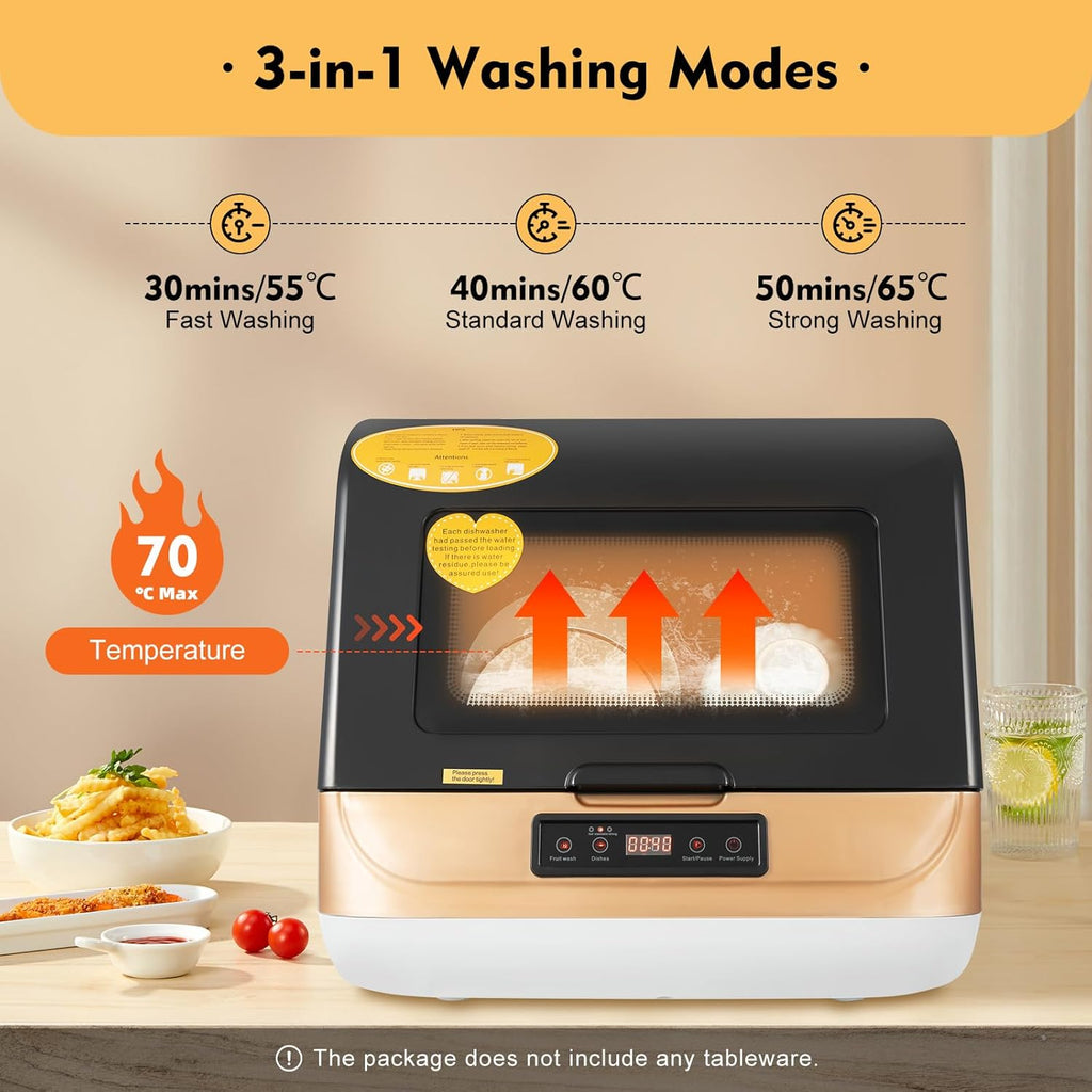 Portable Countertop Dishwasher, 3-in-1 Washing Modes Portable Washer for 4-6 Sets (12-20 Pieces of Tableware)