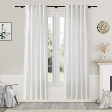 Off White Linen Curtains 80 inches Long Back Tab Light Filtering Privacy Sheer Curtains 2 Panel Set Modern Farmhouse
