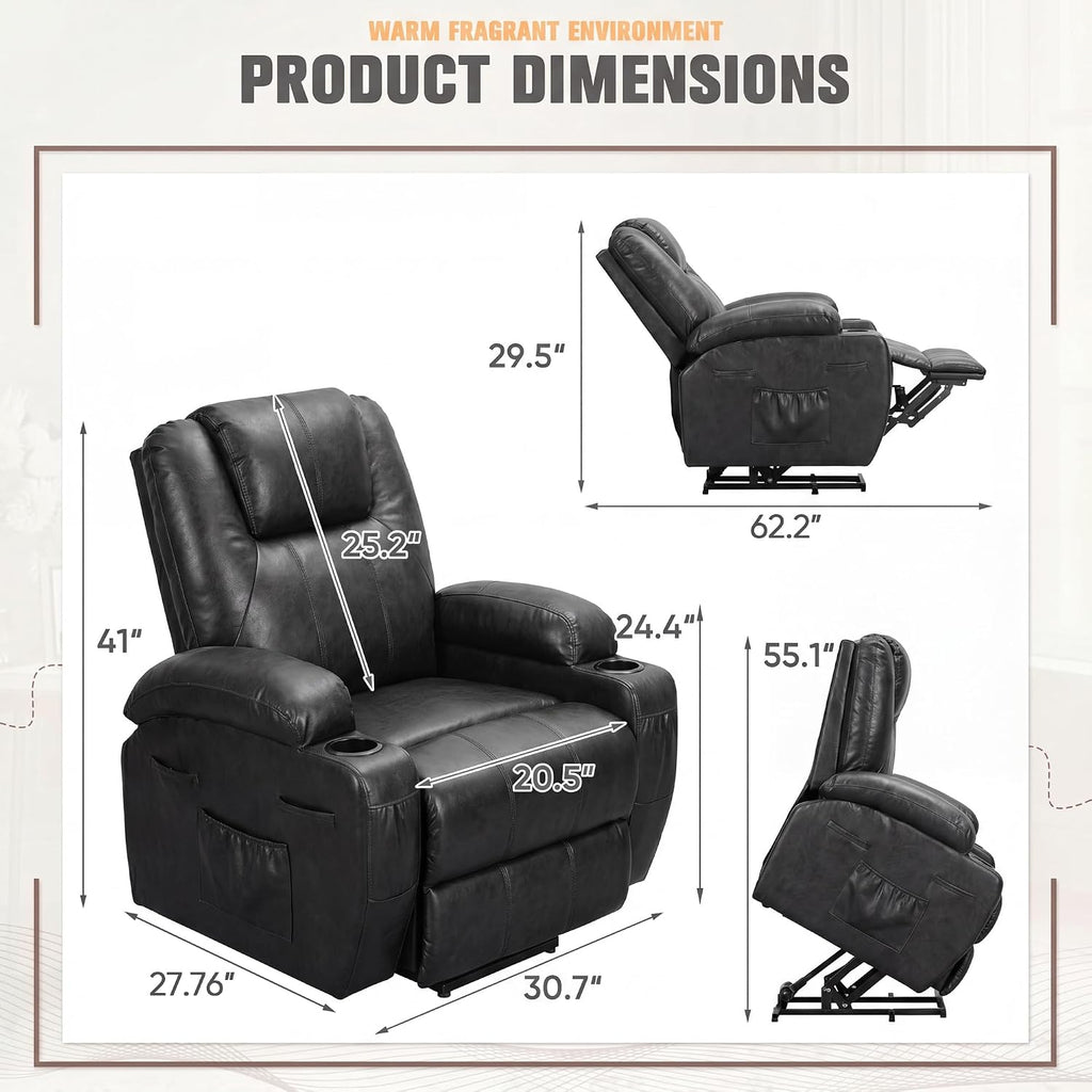 Power Lift Recliner Chair Electric Lift Recliner for Elderly Power Lift Recliner Chair with Cup Holders Side Pockets