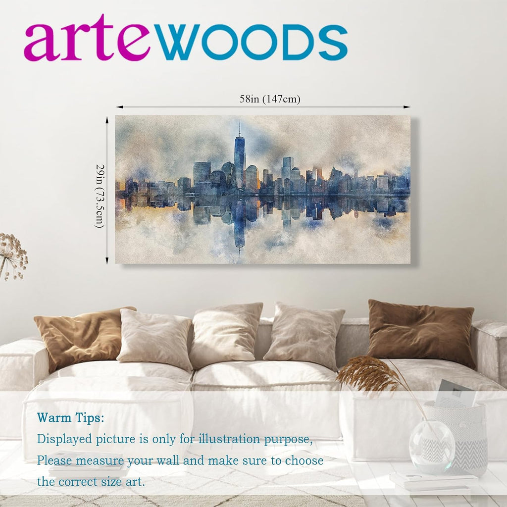 New York Skyline Wall Art Abstract City Reflection Canvas Picture Print Modern Gray Canvas Artwork
