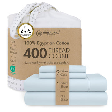 Egyptian Cotton Full Sheet Set, Sateen, Light Blue
