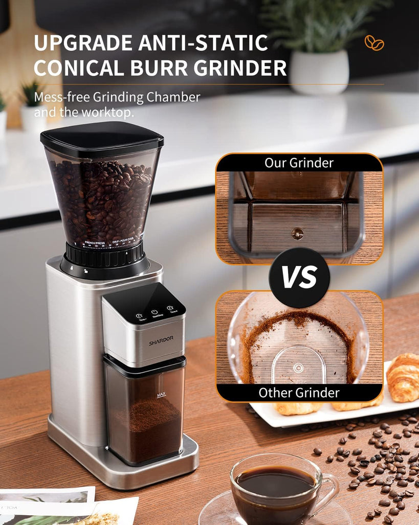 Professional Conical Burr Coffee Grinder, Coffee Bean Grinder with 48 Grind Settings for Espresso, Drip & French