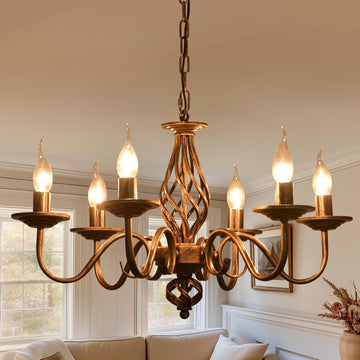 French Country Chandeliers, 6 Lights Rustic Vintage Metal Pendant Light Fixture Hanging Light for Farmhouse, Kitchen Island, Dining Room, Living Room, Antique Bronze E12 Base