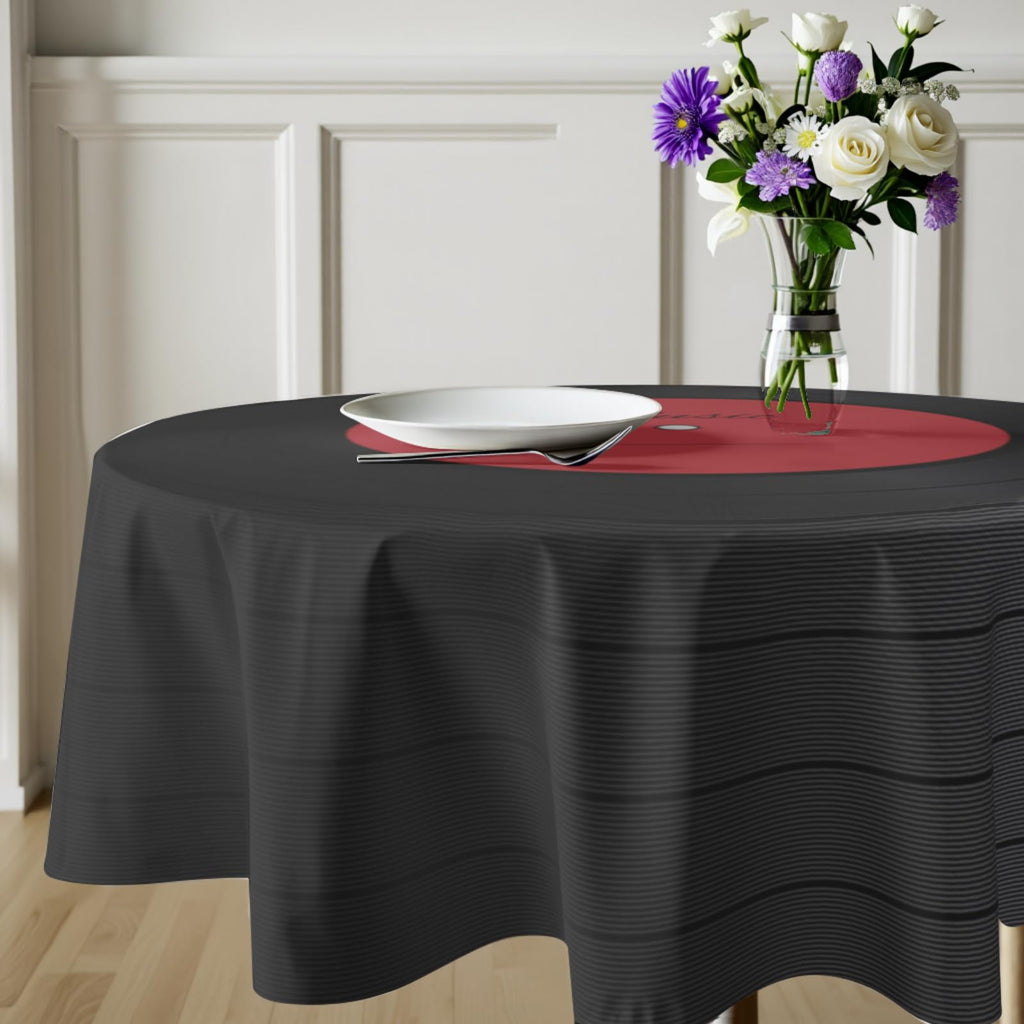 Music Tablecloth Round 60 Inch Vinyl Record Player Table Cloth Circle CD Shaped Table Cover Waterproof Wipeable