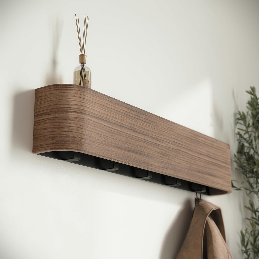 Wall-Mounted Coat Rack 'Toke' - Modern Design Coat Rack with Hidden Wall Hooks - Solid Wood Veneer Panel Coat Hanger