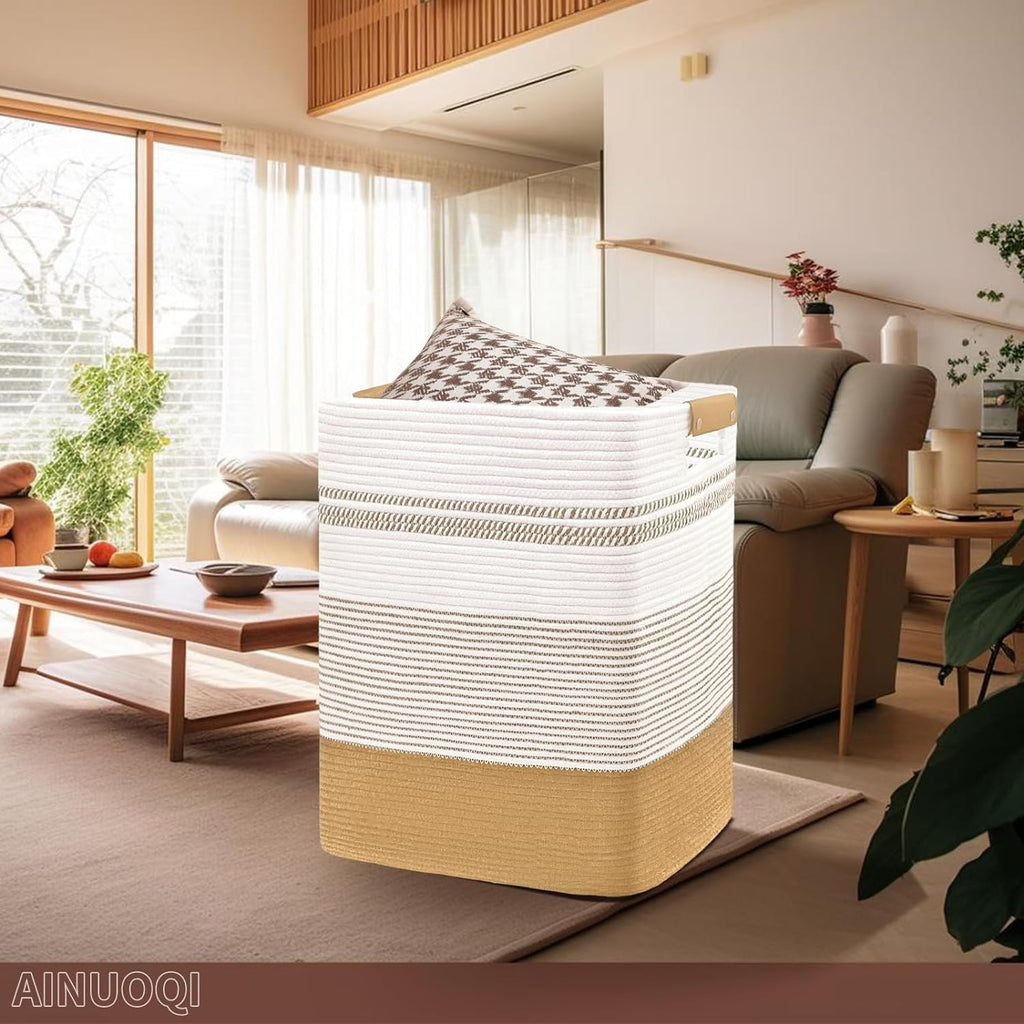 Large Laundry Hamper Basket, 85L Cotton Rope Woven Storage Bin for Blankets, Dirty Clothes Toys, Decorative Tall