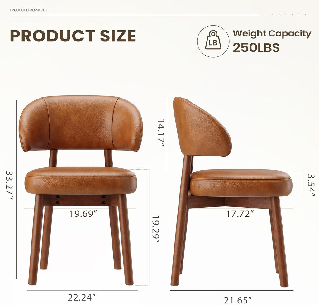 Wooden Dining Chairs Set of 2, Modern Upholstered Dining Room Chair, PU Leather Kitchen Side Chairs with Curved Open